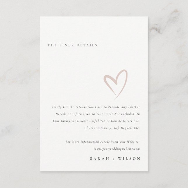 Carte D'accompagnement Détails minimaux sur le Mariage de coeur de flush  (Devant)