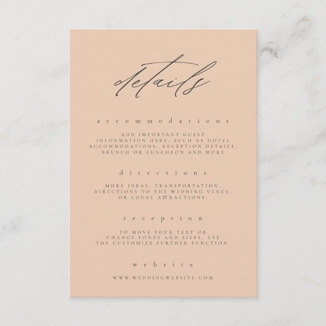 Carte D'accompagnement Détails minimaux sur le Mariage floral de pêche fi (Devant)
