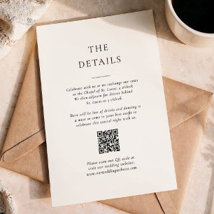 Carte D'accompagnement Détails officiels du Mariage de code QR noir et bl