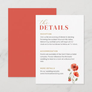 Carte D'accompagnement Détails Poppy Fleur sauvage Red Bright Mariage