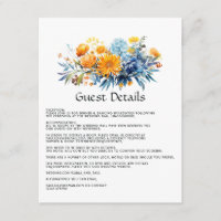 Détails pour invité de mariage floral bleu, orange
