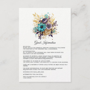 Carte D'accompagnement Détails pour invités de mariage floral sarcelle, v