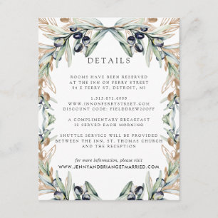 Carte D'accompagnement Détails pour les invités de mariage bohème au bosq