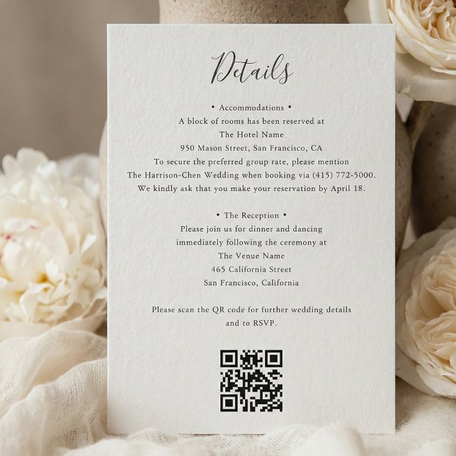 Carte D'accompagnement Details QR Code RSVP Wedding  (Créateur téléchargé)