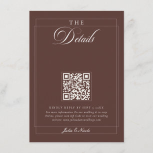 Carte D'accompagnement Détails QR de calligraphie marron choco classique