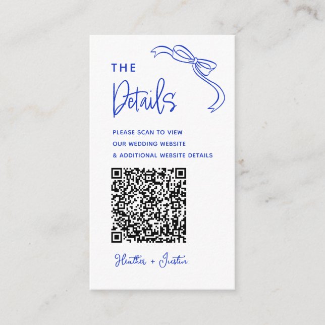 Carte D'accompagnement Détails QR du Mariage bleu français tiré à la main (Devant)