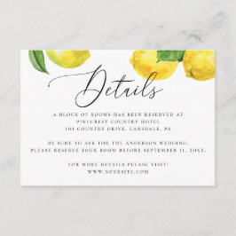 Carte D'accompagnement Détails Rustic Lemon Mariage. Logement Citrus