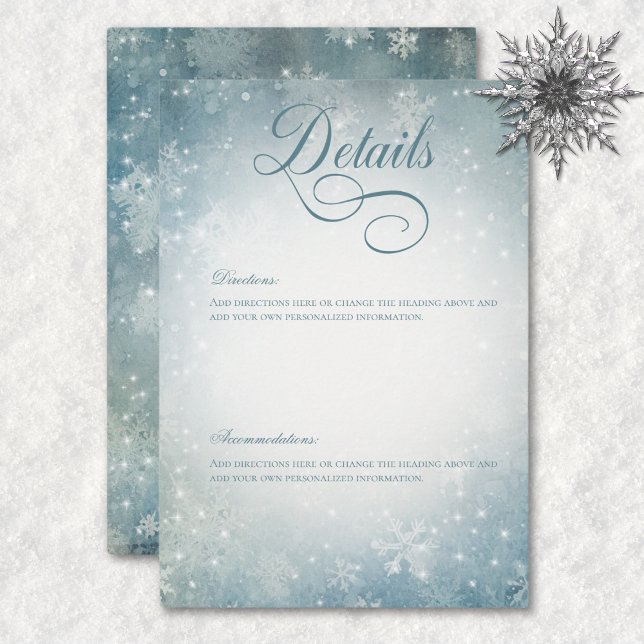 Carte D'accompagnement Détails scintillants bleus et blancs de neige tomb (Romantic Falling Snow Blue & White Sparkle Details Enclosure Card)