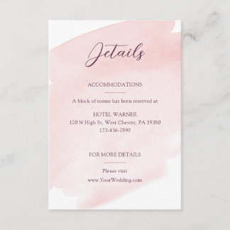 Carte D'accompagnement Détails sur le Mariage d'aquarelle rose vif