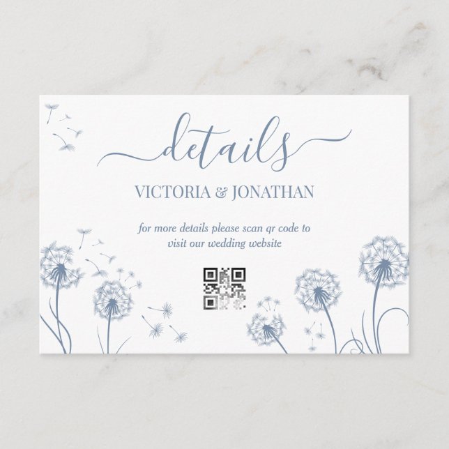 Carte D'accompagnement Détails sur le Mariage de la florale bleue MInimal (Devant)