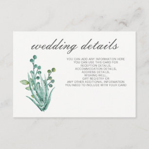Carte D'accompagnement Détails sur le Mariage des succulents sensationnel