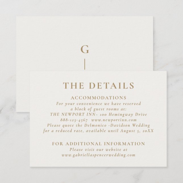 Carte D'accompagnement Détails sur le Mariage d'or crème élégante (Devant / Derrière)