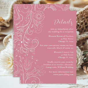 Carte D'accompagnement Détails sur le Mariage floral élégant rose-poussié