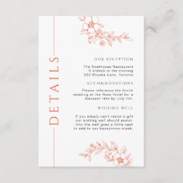 Carte D'accompagnement Détails sur le Mariage Floral Orange Brûlé Minimal