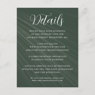 Carte D'accompagnement Détails sur le Mariage simple Script Dark Green