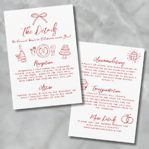 Carte D'accompagnement Détails sur le Mariage Whimsical rouge irky tiré à