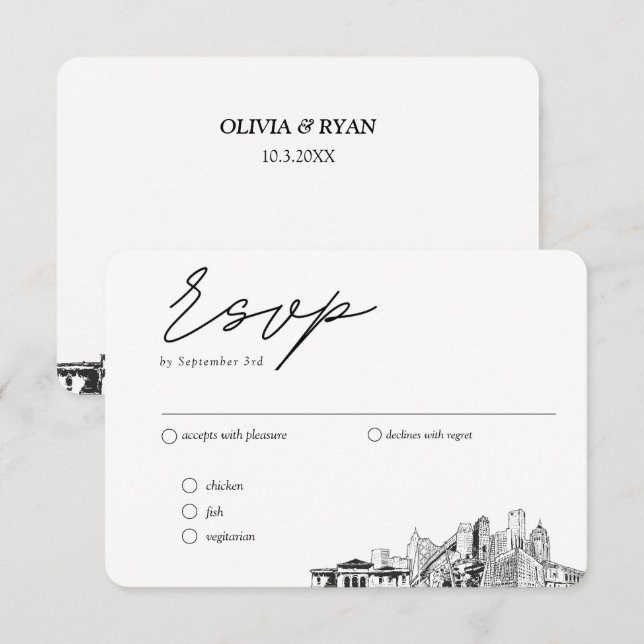 Carte D'accompagnement Detroit Wedding RSVP Options de repas à envoyer (Devant / Derrière)