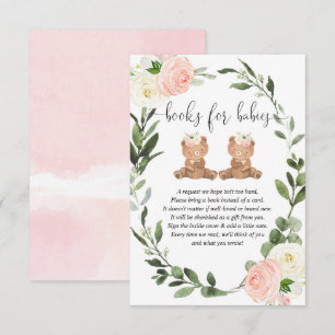 Carte D'accompagnement Deux livres nounours rose floral bébé fille