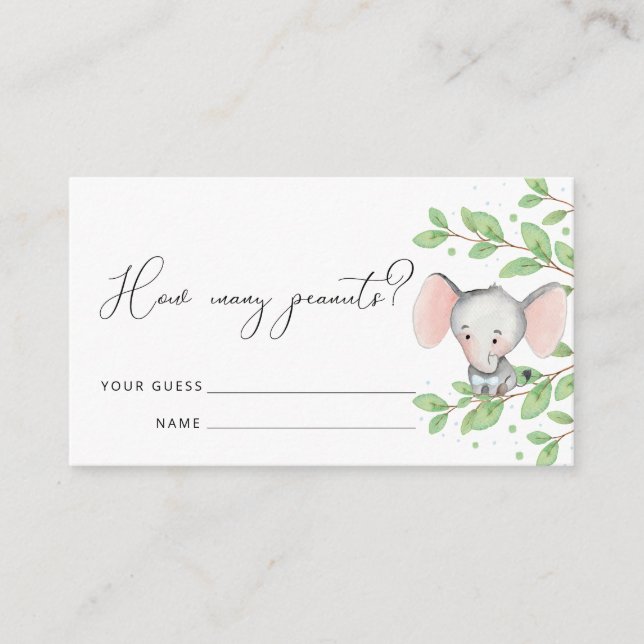Carte D'accompagnement Devinez combien d'arachides éléphant Baby shower j (Devant)