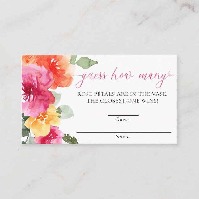 Carte D'accompagnement Devinez combien de baby shower de pivoine rose ora (Devant)