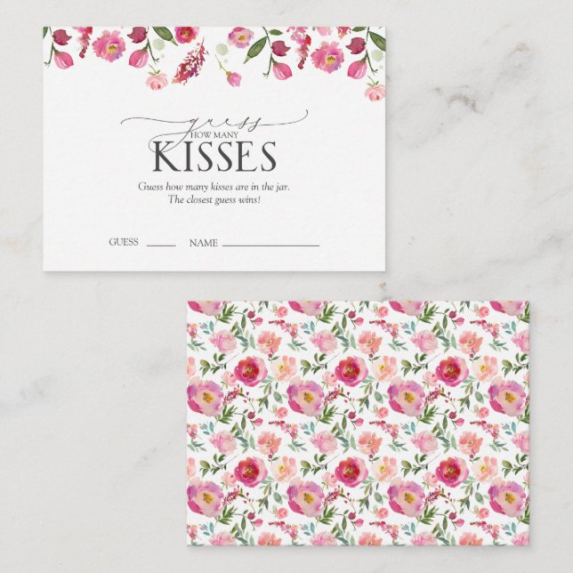 Carte D'accompagnement Devinez combien de baisers Fête des mariées rose j (Devant / Derrière)