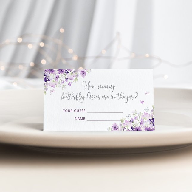 Carte D'accompagnement Devinez combien de bisous papillon argent violet (Créateur téléchargé)