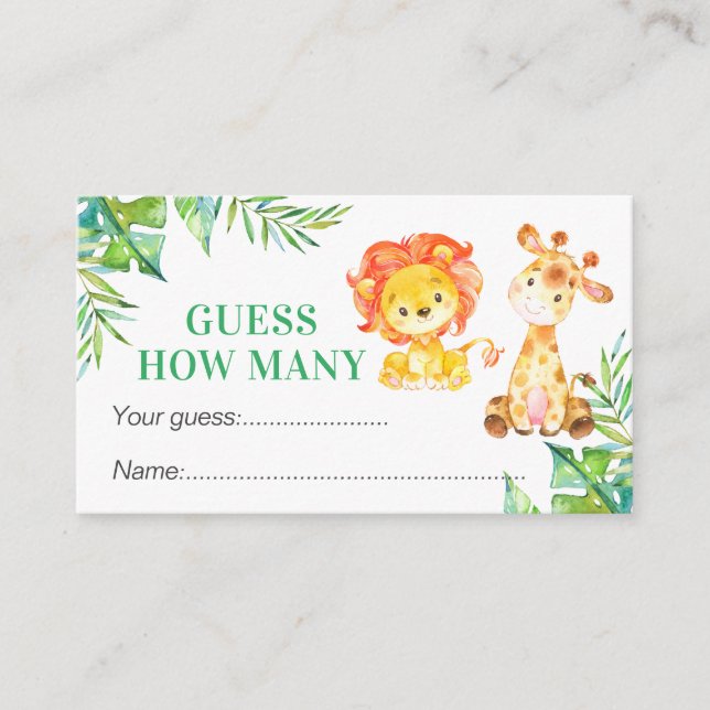 Carte D'accompagnement Devinez combien de personnes au Baby Shower Safari (Devant)