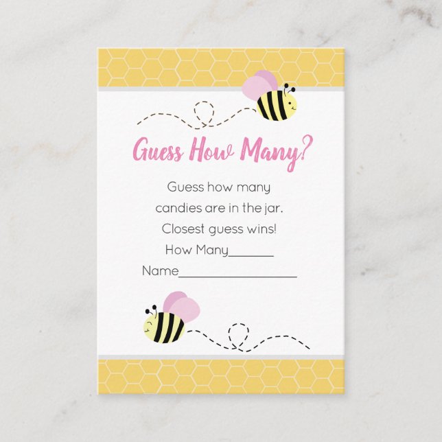 Carte D'accompagnement Devinez combien de rose Bumble Bee Baby shower jeu (Devant)