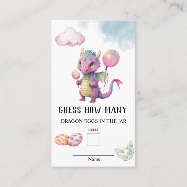 Carte D'accompagnement Devinez combien d'oeufs de Dragon Baby shower jeu (Devant)