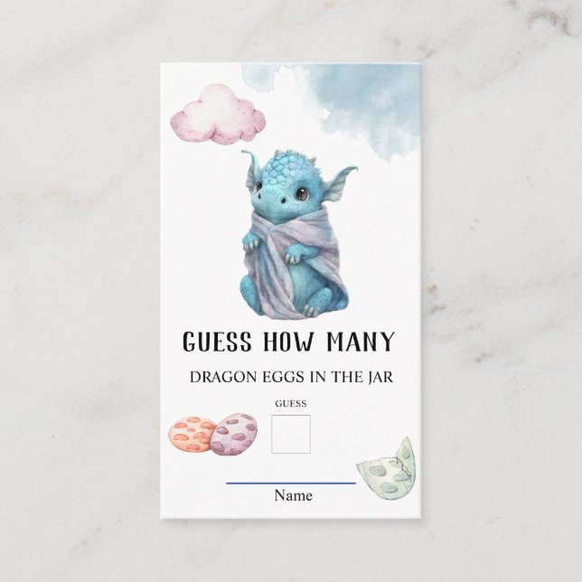 Carte D'accompagnement Devinez combien d'oeufs de Dragon Baby shower jeu (Devant)