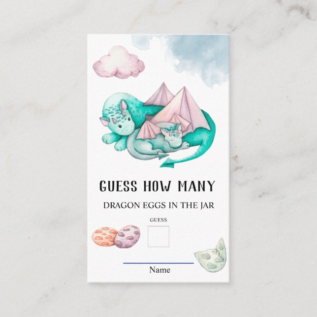 Carte D'accompagnement Devinez combien d'oeufs de Dragon Baby shower jeu (Devant)