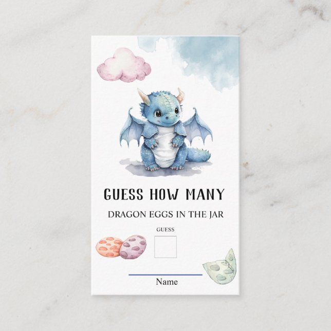 Carte D'accompagnement Devinez combien d'oeufs de Dragon Baby shower jeu (Devant)