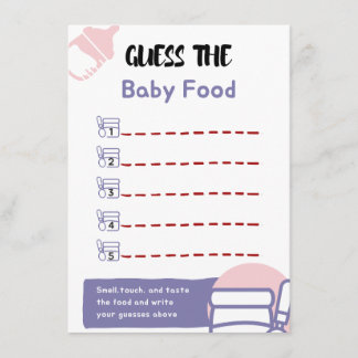 Carte D'accompagnement Devinez le jeu du Baby shower alimentaire pour béb