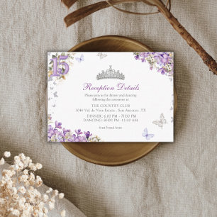 Carte D'accompagnement Diadème floral papillon argent lavande Quinceañera