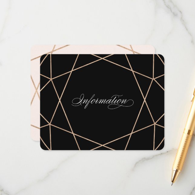 Carte D'accompagnement Diamant Gemstone Moderne Géométrique Mariage Info (Devant/Arrière en situation)