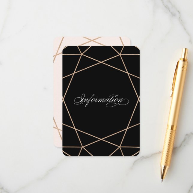 Carte D'accompagnement Diamant Gemstone Moderne Géométrique Mariage Info (Devant/Arrière en situation)