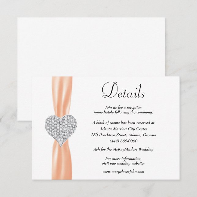 Carte D'accompagnement Diamond Heart Orange Ribbon Détails du Mariage (Devant / Derrière)