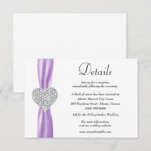 Carte D'accompagnement Diamond Heart Purple Ribbon Détails du Mariage
