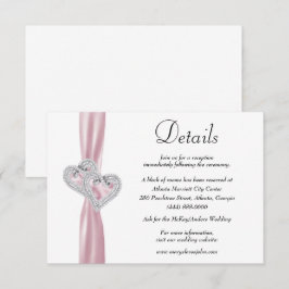 Carte D'accompagnement Diamond Hearts Pink Ribbon Détails du Mariage