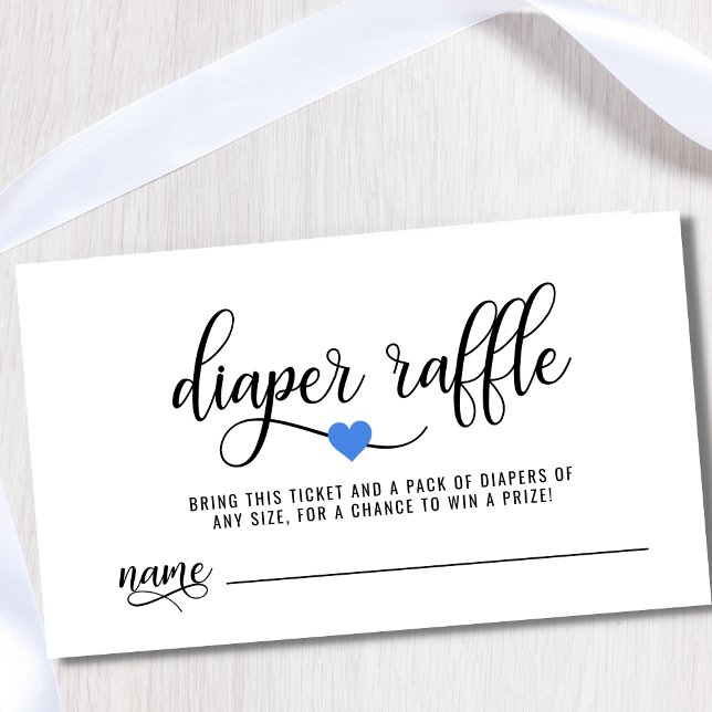 Carte D'accompagnement DIAPER RAFFLE Billet Bleu Coeur Baby shower garçon (Créateur téléchargé)