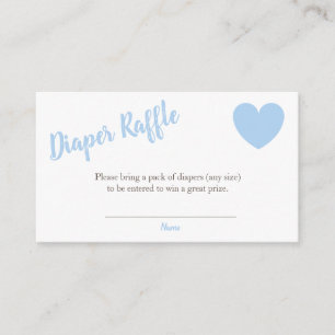 Carte D'accompagnement Diaper Raffle Blue Heart Baby shower garçon