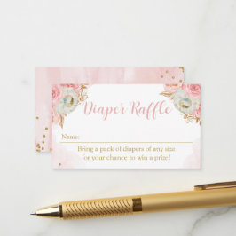 Carte D'accompagnement Diaper Raffle Floral pink and gold baby shower