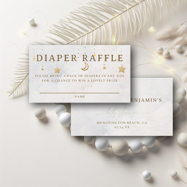 Carte D'accompagnement Diaper Raffle Moon Mobile Twinkle Baby Shower (over the moon baby shower diaper raffle card twinkle little star pastel white sky clouds celestial)