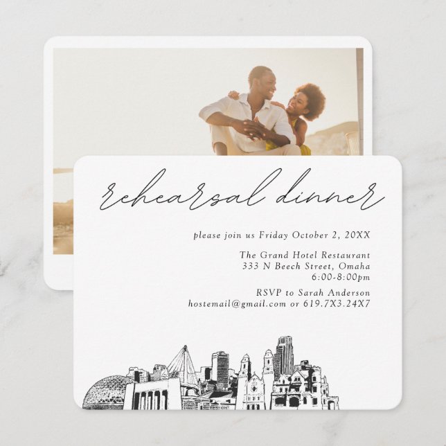 Carte D'accompagnement Dîner de répétition élégant Mariage Omaha (Devant / Derrière)