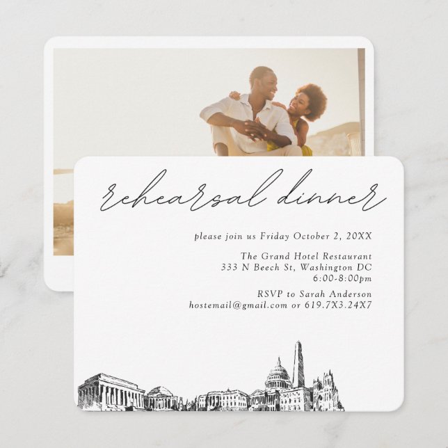 Carte D'accompagnement Dîner de répétition élégant Mariage Washington DC (Devant / Derrière)