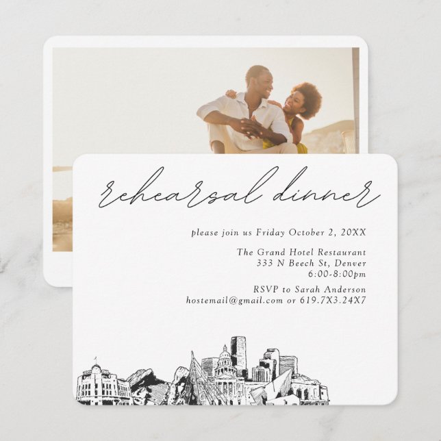 Carte D'accompagnement Dîner de répétition élégante du Mariage Denver (Devant / Derrière)