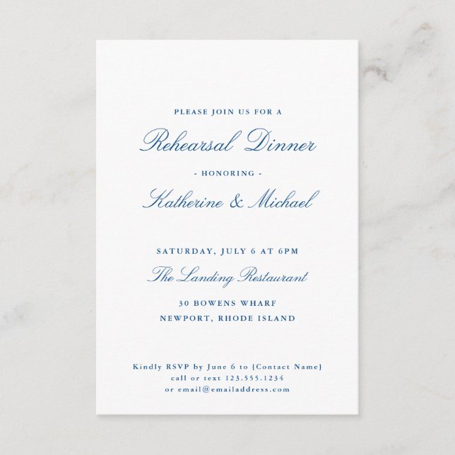 Carte D'accompagnement Dîner de répétition Mariage Newport RI (Devant)