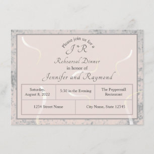 Carte D'accompagnement Dîner de répétition monogramme de bracelet et marb