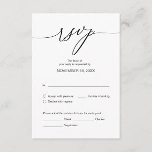 Carte D'accompagnement Dîner mariage RSVP, options de repas