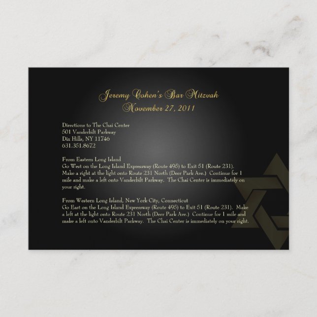 Carte D'accompagnement Direction PixDezines, Bar Mitzvah/noir+or (Devant)